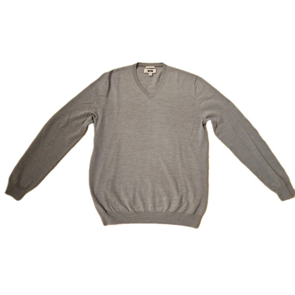 Joseph Abboud Mens Sweater XXL Gray V-Neck Extra Fine 100% Merino Wool Pullover